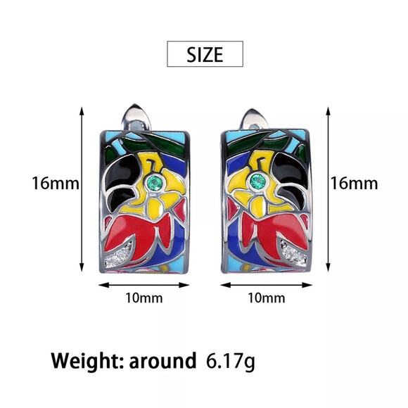 Silver Parrot Multicolor Enamel Ring and Pierced Earrings Set Ring - Picture 4 of 5